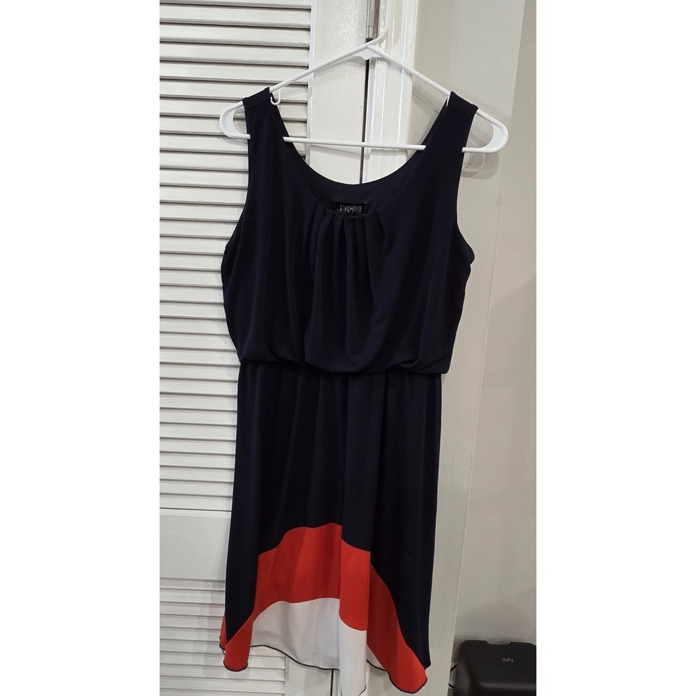 Womens Enfocus Studio Sleeveless Navy Blue Dress Red & White Chevrom Size 8